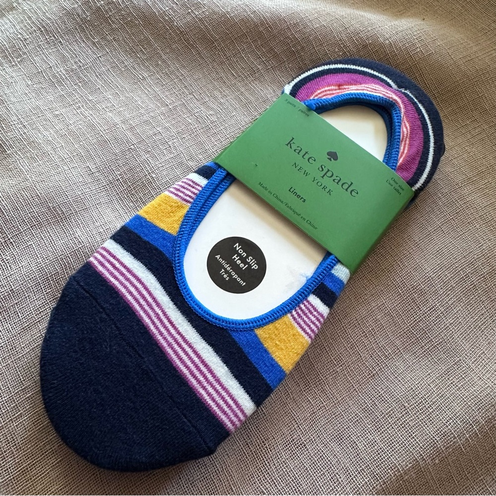 Kate Spade Colorful Striped No-Show Liners Socks 3 pairs